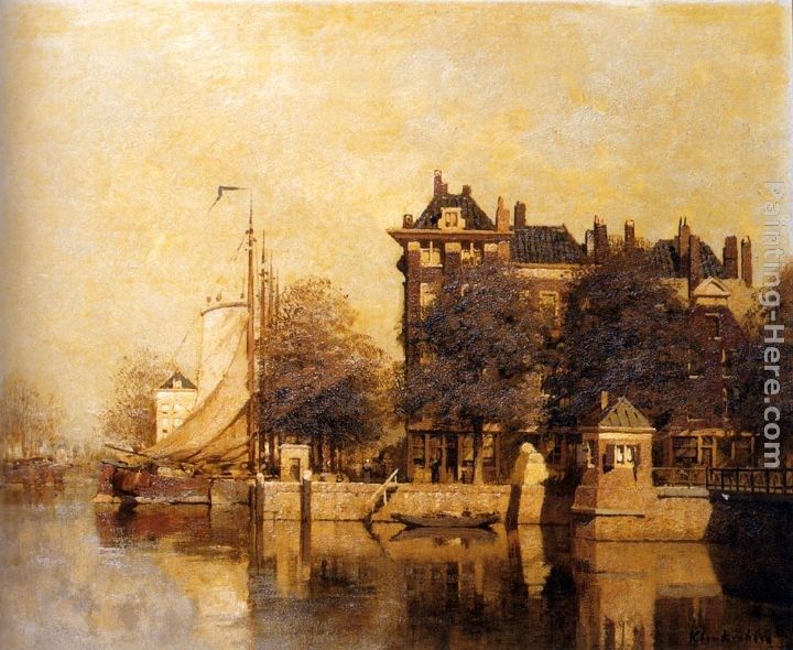 Johannes Christiaan Karel Klinkenberg Moored Sailing Vessels Along A Quay, Amsterdam